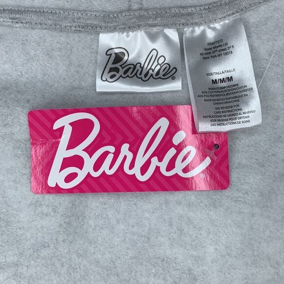 Barbie NWT Hoodie Gray Side Pockets Pullover Barbie Embroidered Size M - Picture 10 of 11